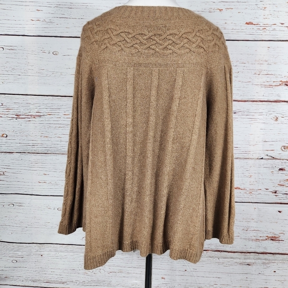 LOFT Cable Knit Brown Wool Cashmere Rabbit Hair Blend Cardigan Sweater Large - Picture 3 of 7